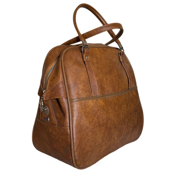 AMERICAN TOURISTER • Vintage Camel Leather Carry-On Bag Luggage Overnight - Picture 8 of 13